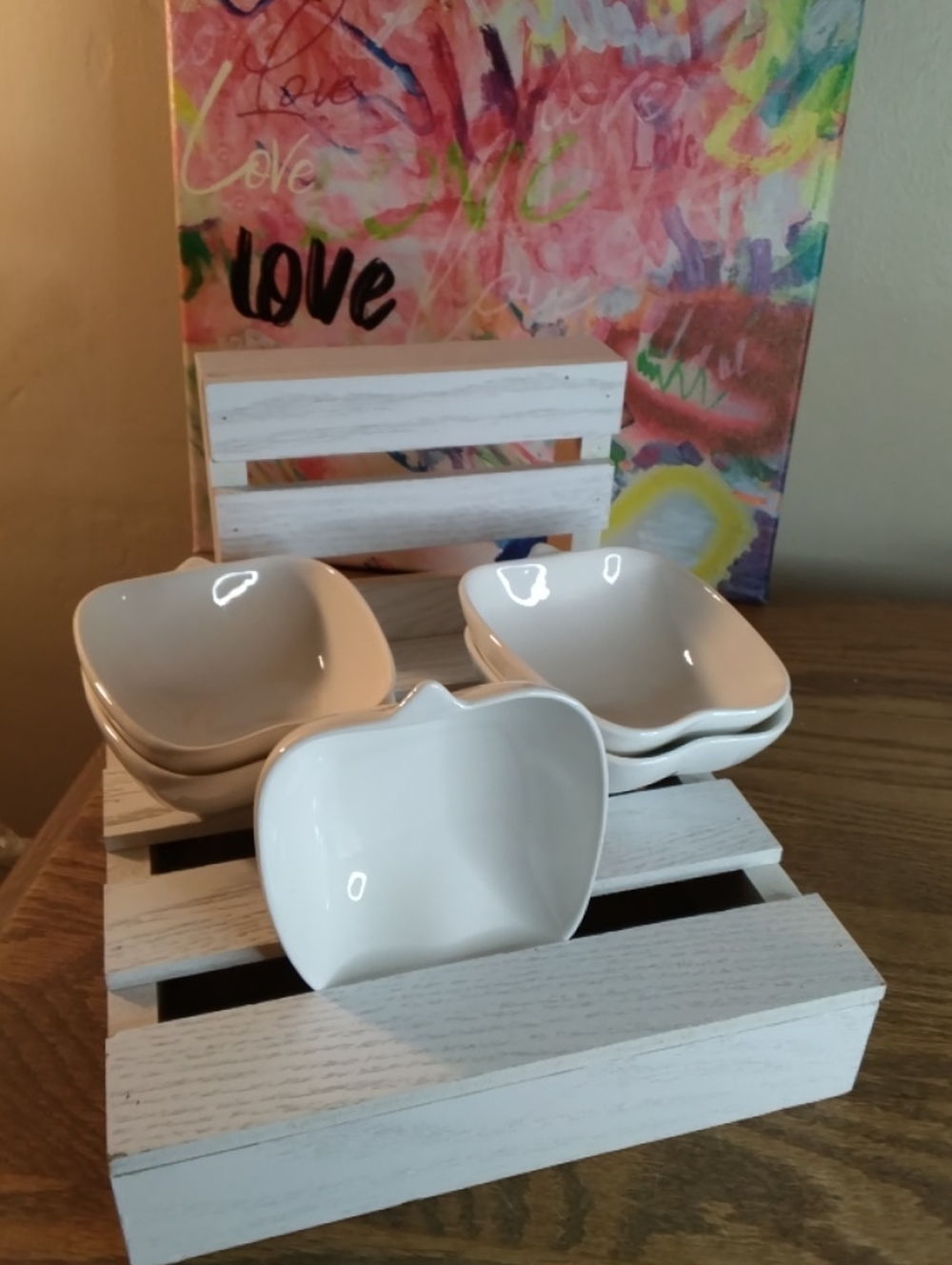 White Apple-Shaped Ceramic Bowls - Set of 5